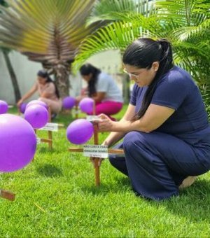 Área Lilás do HEA transforma jardim em painel de conscientização sobre violência contra a mulher