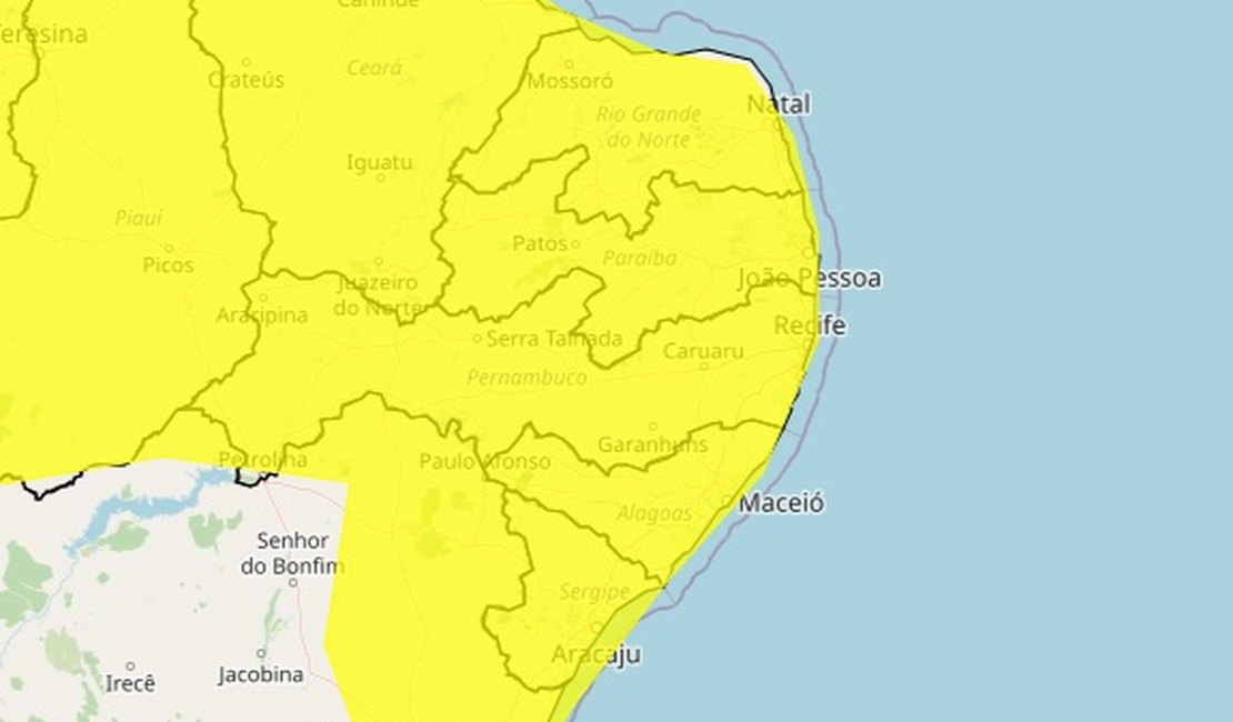 Inmet emite  alerta de chuvas fortes para todo estado de Alagoas