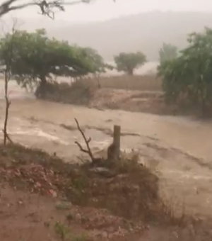 Chuva forte em Traipu faz riachos transbordarem na tarde desta terça (14)