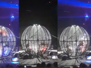 Motociclistas de 'globo da morte' ficam feridos após se chocarem em circo de Itabuna