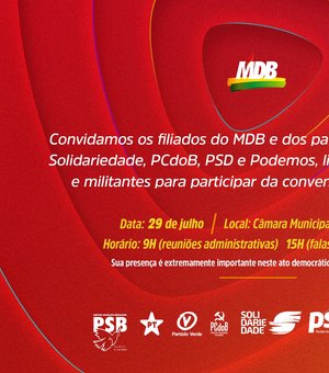 MDB de Ronaldo Lopes marca convenção partidária para 29 de julho em Penedo