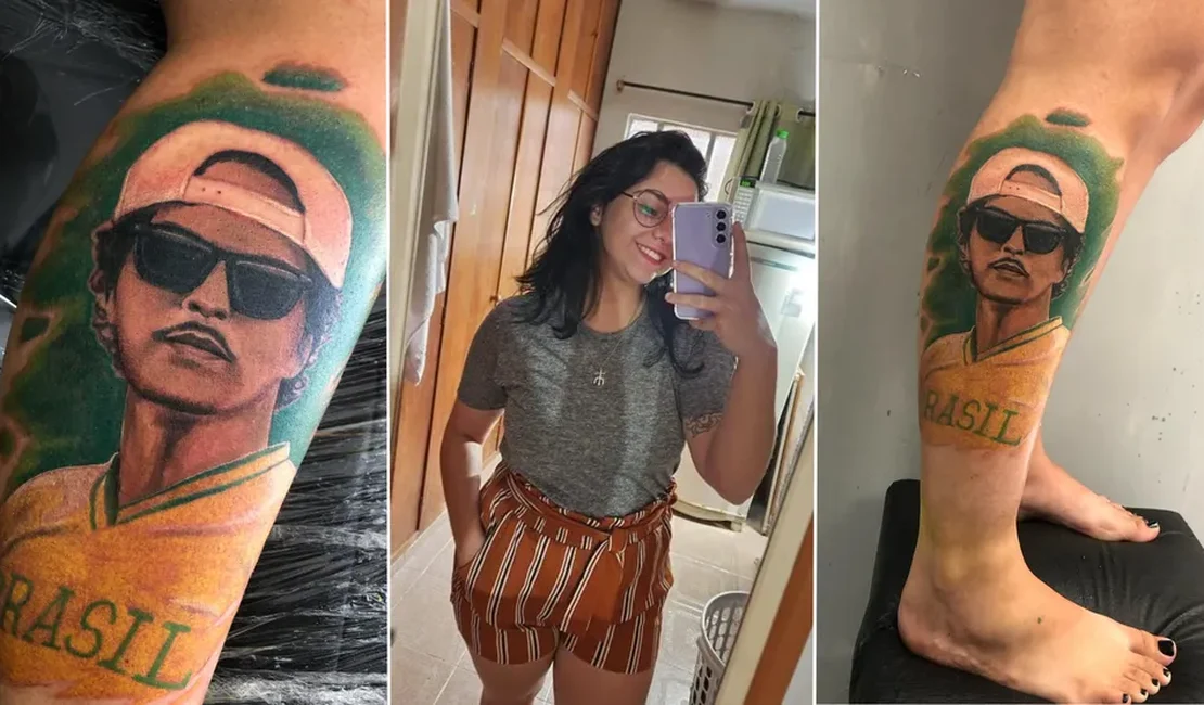 Fã tatua rosto de Bruno Mars na perna e cantor compartilha: 'Zerei a vida'