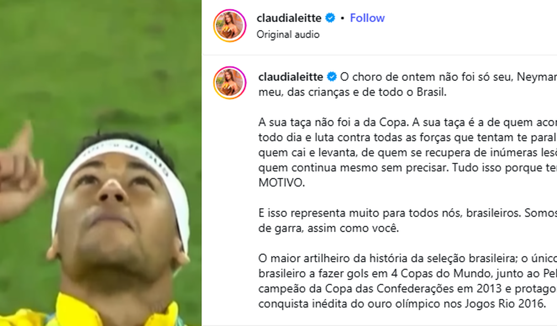 Claudia Leitte publica mensagem de apoio a Neymar