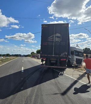 Motorista de carreta tenta evitar colisão, sai da pista e bate em poste em Porto Real do Colégio