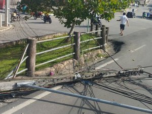 Caminhão derruba poste e interdita trecho da AL-215 em Boca da Mata