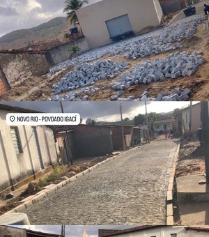 Calçamento avança no Distrito de Novo Rio e obra garantirá 100% das vias pavimentadas