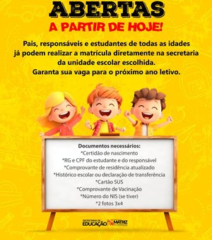 Prefeitura anuncia abertura das matrículas escolares em Matriz de Camaragibe