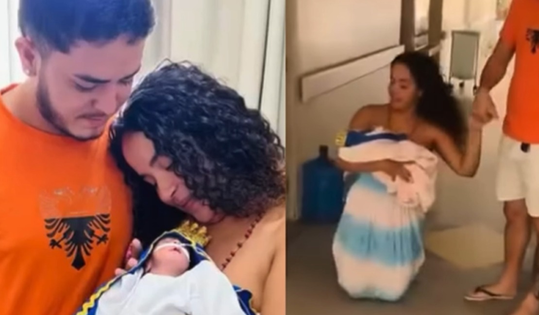 [Vídeo] Mãe emociona ao sair de joelhos com filho que passou 34 dias na UTI