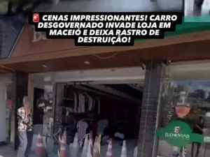 Carro desgovernado invade e destrói parte de loja no bairro Mangabeiras