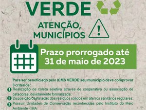 ICMS VERDE: Semarh prorroga prazo para 31 de maio de 2023