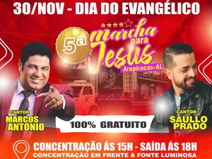 Marcos Antônio e Saulo Prado são as atrações musicais da Marcha pra Jesus, em Arapiraca 