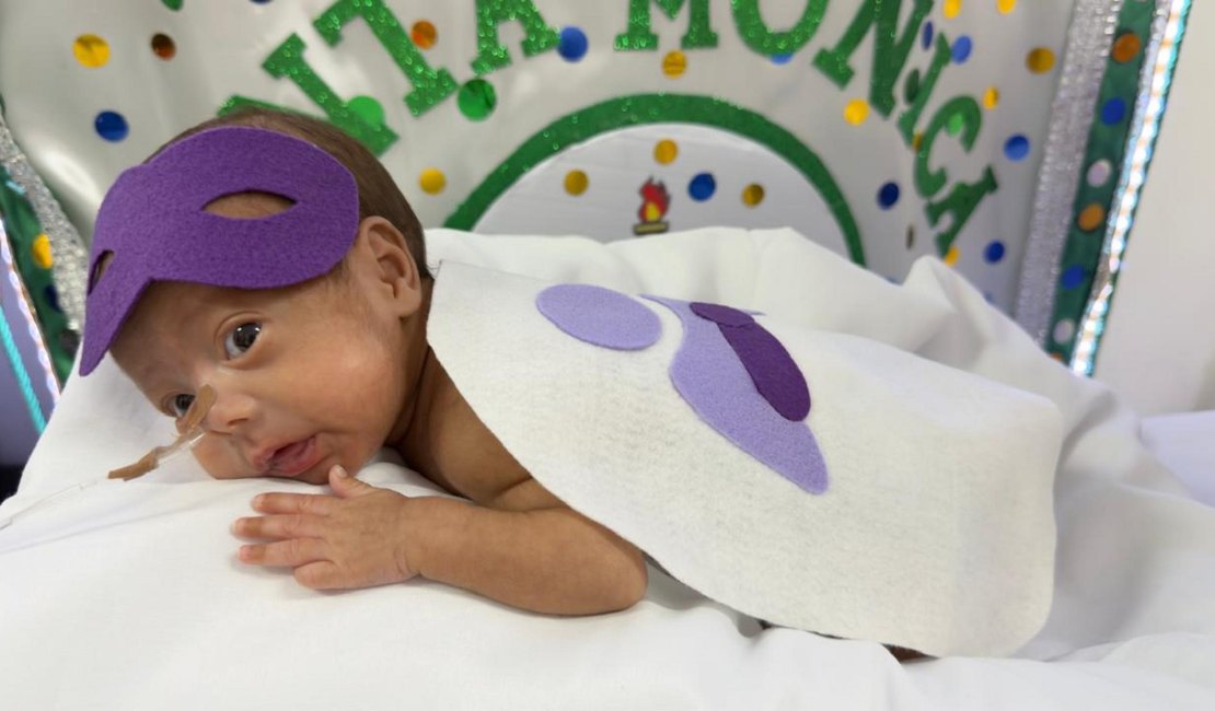 Maternidade Santa Mônica faz book de Carnaval com bebês e alerta para cuidados durante folia