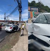 Motorista perde controle e bate em poste na ladeira Geraldo Melo