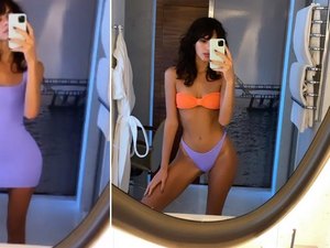 Bruna Marquezine adota franjinha e mostra visual em selfies no banheiro