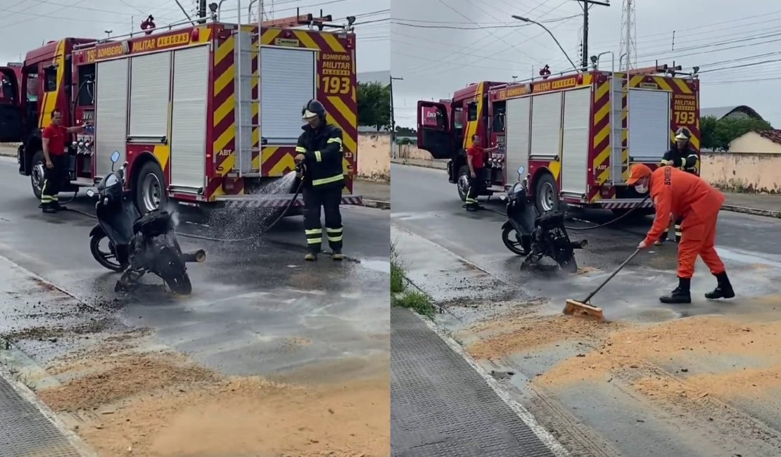 Motocicleta pega fogo e mobiliza Corpo de Bombeiros em Penedo