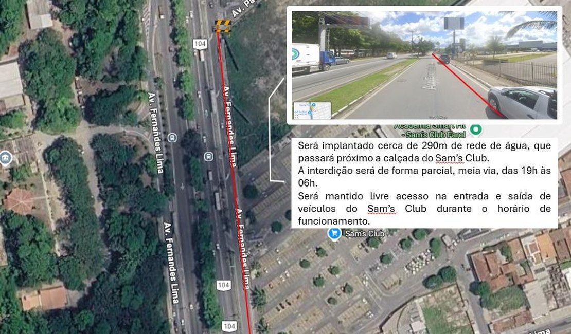 Obra da BRK interdita parte do trânsito na Avenida Fernandes Lima, em Maceió