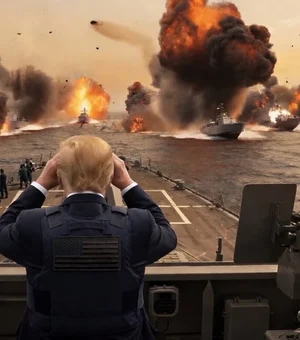 Trump provoca Irã ao postar fotos em IA de navios iranianos afundados