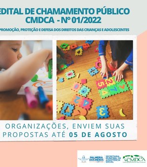 CMDCA de Palmeira  recebe propostas de organizações da sociedade civil até o dia 5