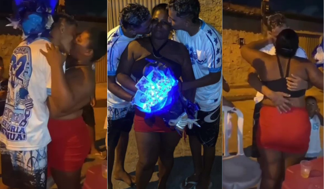 Ménage à trois? Mulher recebe homenagem de namorados de organizada do CSA; vídeo viraliza