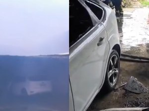 Carro fica destruído após incêndio na garagem de residência na Ponta Grossa