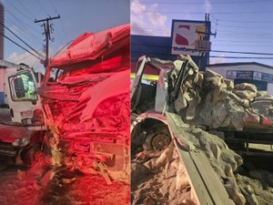 Ocupantes de caminhão ficam presos às ferragens após engavetamento em Maceió