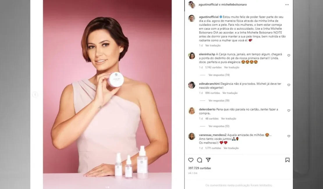 Michelle Bolsonaro usa redes sociais para vender produtos de beleza