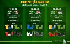 Uniformes do Brasil e dos adversários na primeira fase