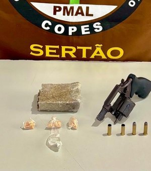 PM apreende arma e drogas durante ação em Olho d’Água das Flores