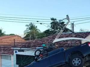 Condutor cochila e caminhonete colide contra poste em Marechal Deodoro