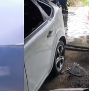 Carro fica destruído após incêndio na garagem de residência na Ponta Grossa