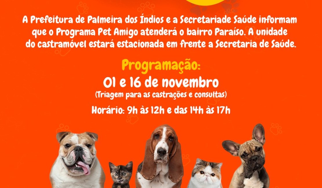 Pet Amigo atende bairro Paraíso em novembro