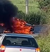 Carro pega fogo após acidente em rodovia de Porto Calvo