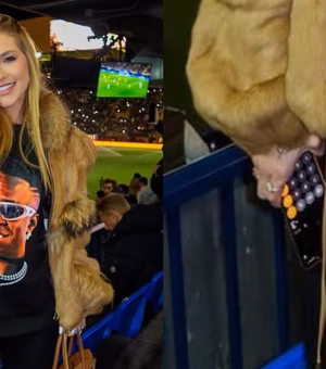 Virginia faz conta na calculadora durante jogo de Vini Jr. e chama atenção