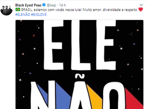 Black Eyed Peas posta #EleNão contra Bolsonaro e pede 'amor e respeito'