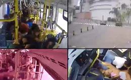 Passageiros voam dentro de ônibus antes de engavetamento em São Paulo