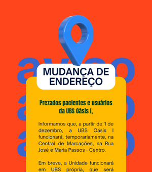 Temporário: UBS Oásis I passa a funcionar em novo endereço em Palmeira dos Índios