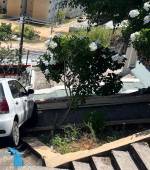 Motorista tenta descer com carro em escadaria e motivo surpreende