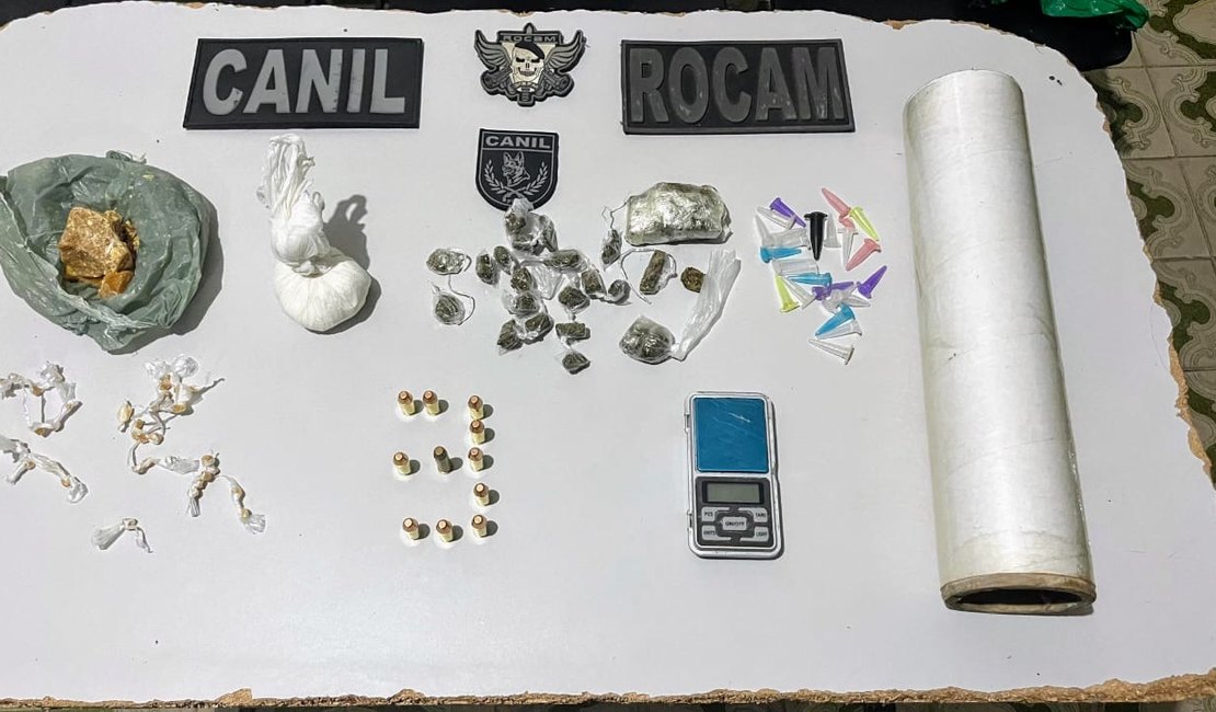 Homem é preso com maconha, crack, cocaína e munições em Arapiraca
