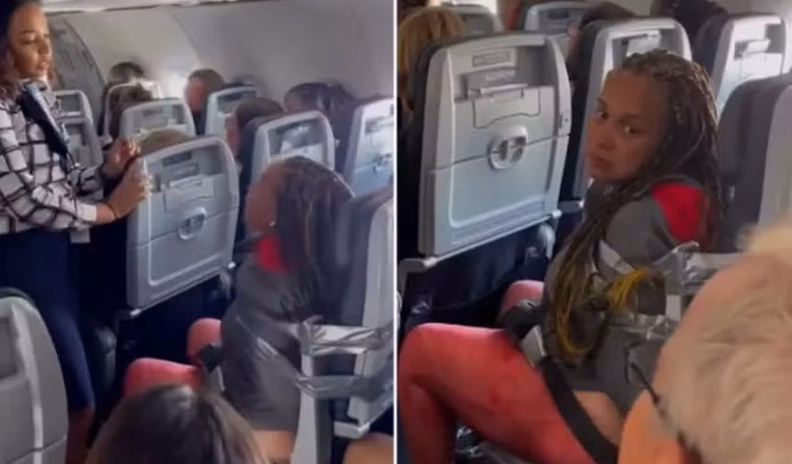 Passageira 'alterada' é presa com fita adesiva a assento de avião: 'Eu sou uma rainha!'