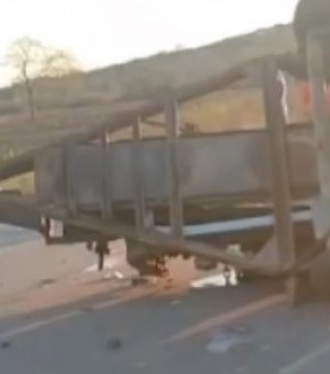 Reboque se desprende de caminhonete e bloqueia BR-423 em Delmiro