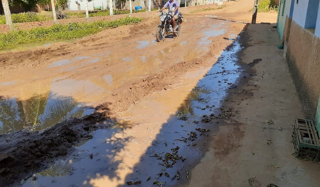 [Vídeo] Devido a lamaçal, moradores interditam estrada da Vila São José, em Arapiraca 