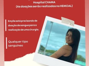 Jovem precisa de doação de sangue para realizar cirurgia