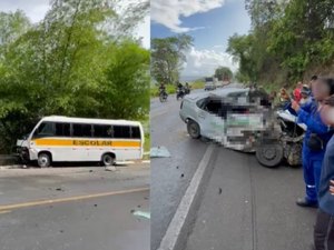 Colisão entre micro-ônibus e táxi deixa dois mortos na BR-316, em Satuba