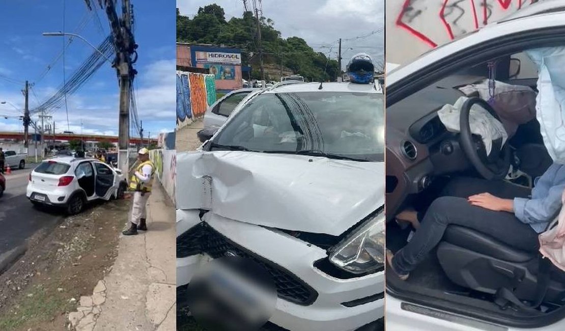 Motorista perde controle e bate em poste na ladeira Geraldo Melo