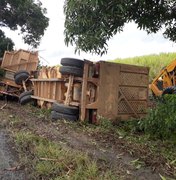 Caminhão canavieiro tomba e deixa motorista ferido na BR-316, em Pilar