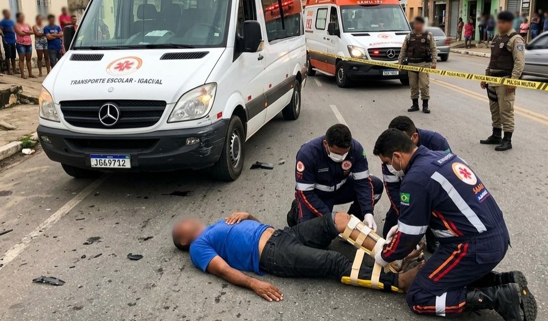 Pedestre sofre fraturas nas duas pernas após ser atropelado por van em Igaci
