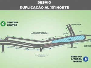 Avanço das obras de duplicação da AL-101 Norte desvia trânsito em Jacarecica