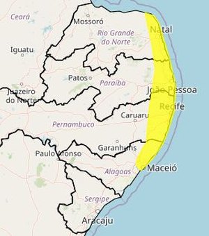 Inmet emite aviso de chuvas intensas para Alagoas e outros três estados do NE