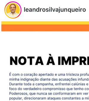 Prefeito de Junqueiro, Leandro Silva, emite nota de indignação por acusações contra família