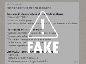 São falsas informações em mensagem sobre novas medidas do Governo do Estado